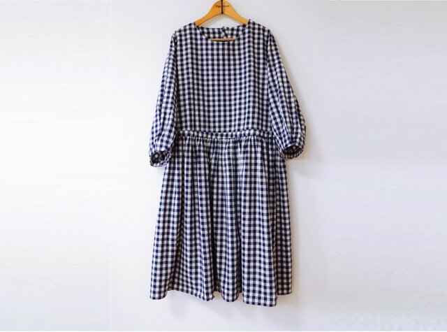 【L】ゆったりチェック柄シンプルな長袖ワンピース♪の画像1枚目