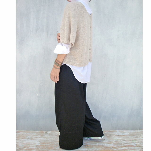 チノクロスタックワイドパンツ（ブラック） | iichi 日々の暮らしを