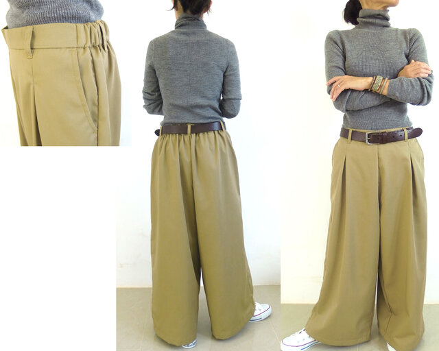 ベージュ タック入り ワイドパンツ/チノパン チノパン タック入りワイドチノパン レディース : ZOZOTOWN
