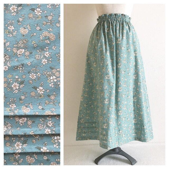 SALE！ふかふか起毛のAラインスカート（プチフラワー：ペパーミント）