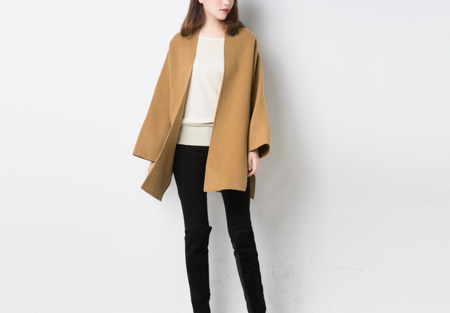 カシミヤ混素材 ダブルフェイスエレガントな大人ポンチョコート