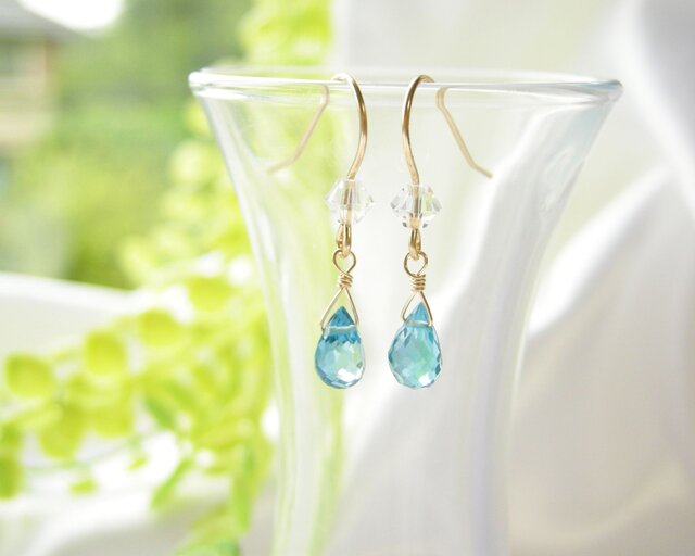 レア ロンドンブルートパーズ コンケーブ 大粒 ドロップ ピアス 14kgf レア ロンドンブルートパーズ コンケーブ 大粒 ドロップ ピアス