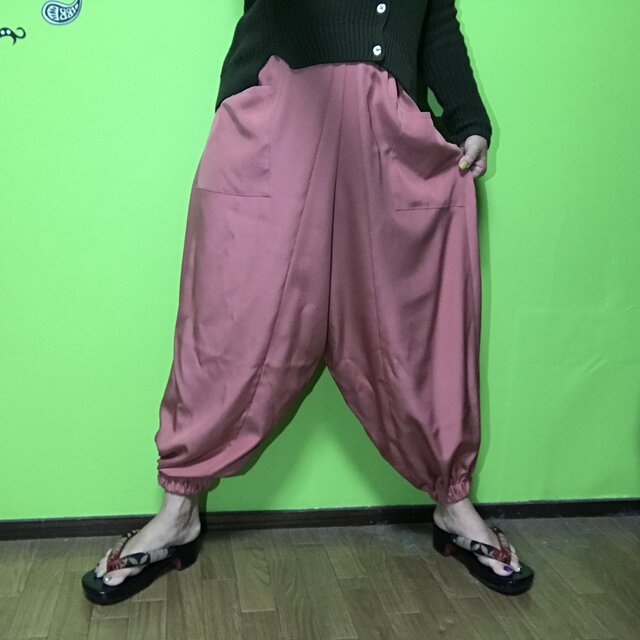 値下げ! アラジンパンツ de 着物 オレンジピンクの画像1枚目