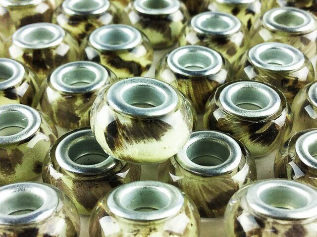 送料無料 合成樹脂製 ビーズ セット 50個 14mm とんぼ玉 ヒョウ ビーズ 豹 ネックレス ストラップ AP0274の画像1枚目