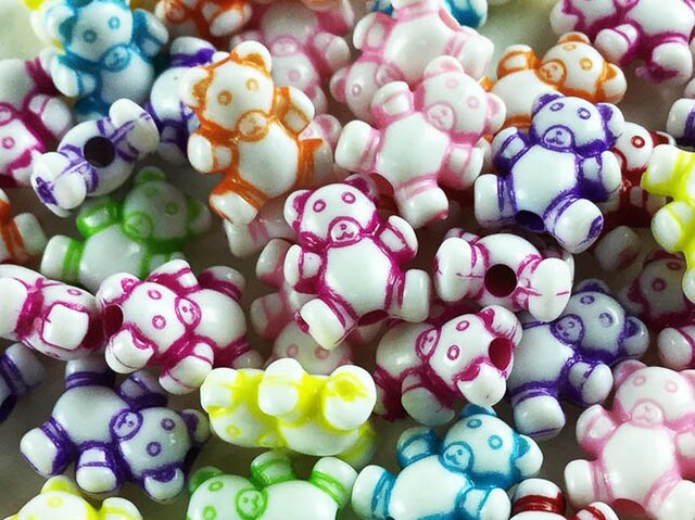 送料無料 ビーズ クマ 50個 9.5mm×7.5mm 熊 ロンデル ビーズ アニマル チャーム アクセサリー AP0293の画像1枚目