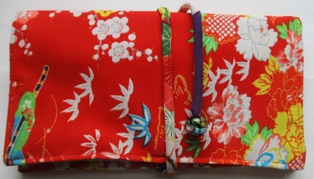 送料無料 花柄の着物で作った和風財布・ポーチ 3015の画像1枚目