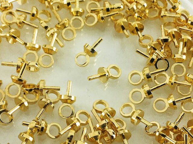 送料無料 ヒートン キャップ ゴールド 100個 全長約6.5mm アクセサリー パーツ チャーム 金具 AP0323の画像1枚目