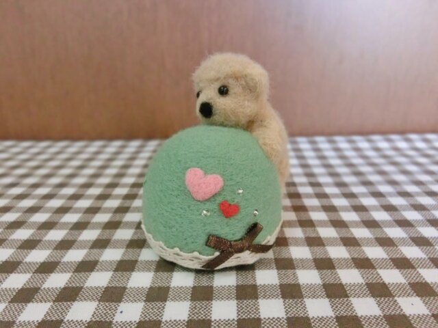 S様ご予約品 しがみつきトイプーちゃんのピンクッション（グリーン