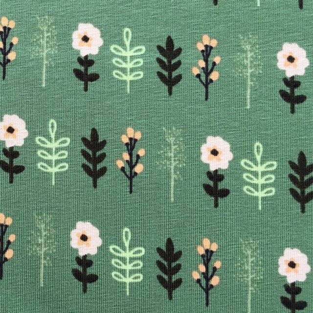 オーガニックコットンニットカットクロス-フラワーステムグリーンの画像1枚目