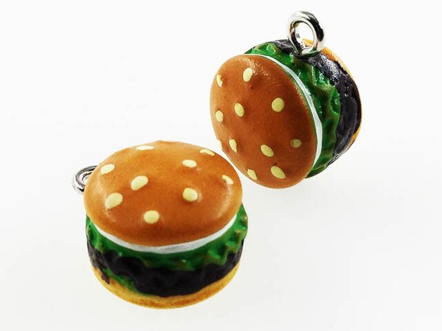 送料無料 食品サンプル チャーム ハンバーガー 10個 13mm ストラップ ピアス イヤリング パーツ AP0439の画像1枚目