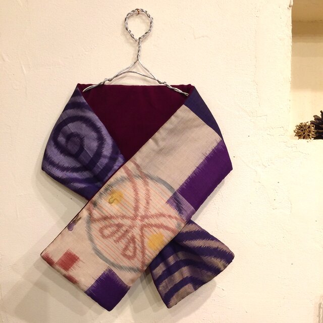 銘仙×別珍の小さな襟巻き（エンジ）192 ストール ネックウォーマー プチマフラー