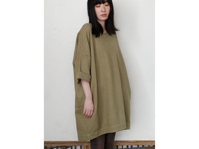 <<ヨモギ染め>>フクレジャガードビッグワンピース 8714-04002-48の画像1枚目