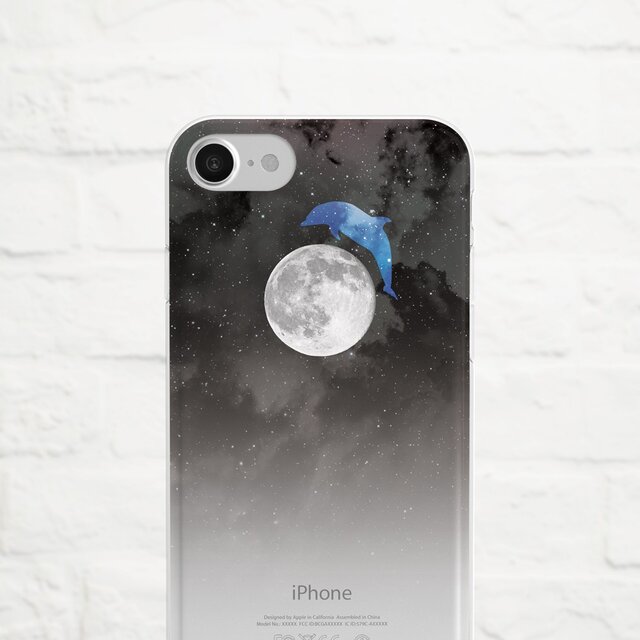 Dolphin Over a Full Moon クリアソフト ケースの画像1枚目