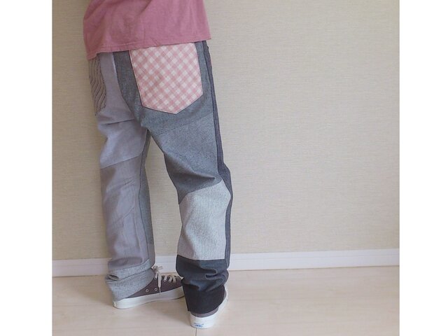グレー系切替ゆるパンツ131の画像1枚目