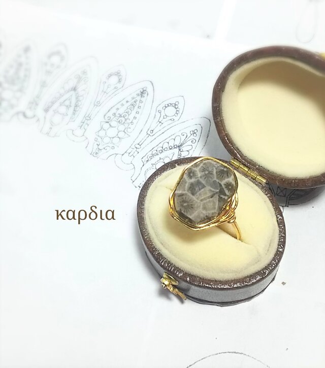 フォシルコーラル ワイヤーリングの画像1枚目