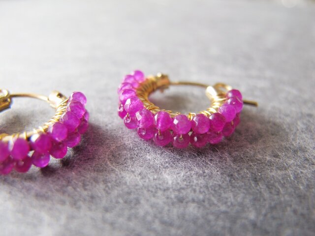 7月誕生石 ピンクルビー14KGF purp×pink 【Pink-Ruby】 フープピアスorイヤリングの画像1枚目