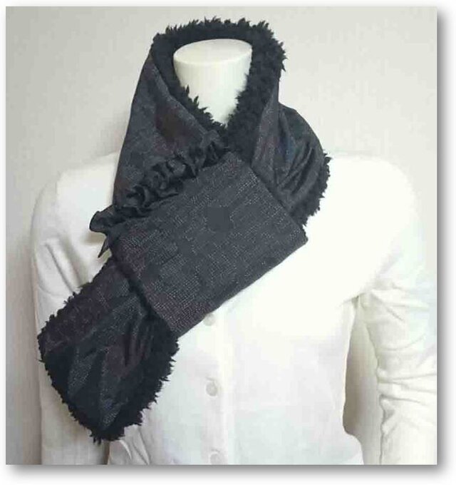 92　大島着物リメイクボアマフラー