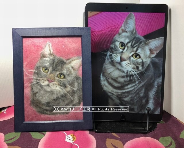 犬や猫の羊毛フェルト絵2L版:オーダーメイドの画像1枚目