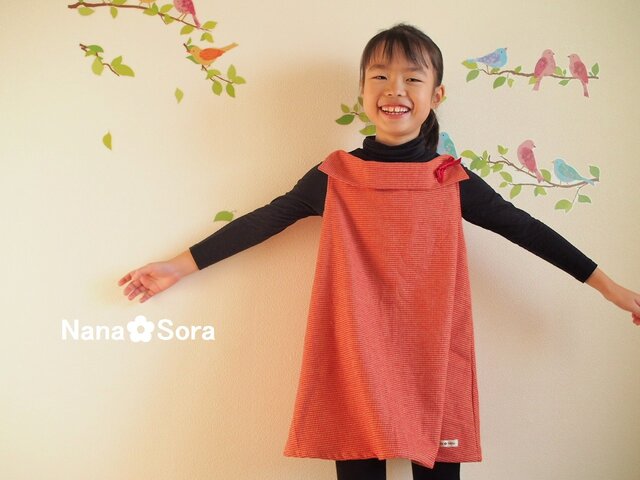 size100/120 USAコットンのAラインワンピース(フランネル・千鳥格子・レッド)の画像1枚目