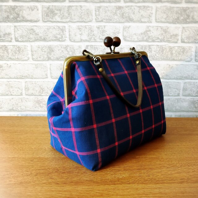 がま口ポーチ*チェック(ネイビー)