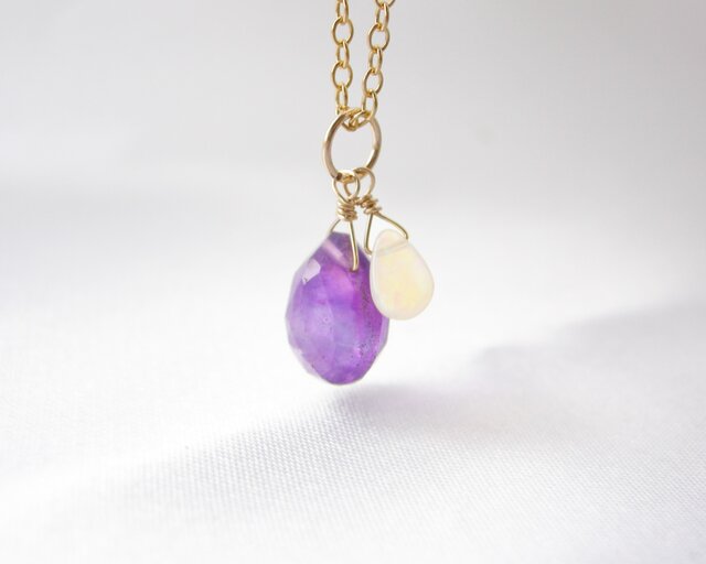 BOX付✨オパール x アメトリン 14kgf 天然石 ネックレス 14kgf アメジスト＆オパール ツイン ネックレス 天然石 | iichi 日々の