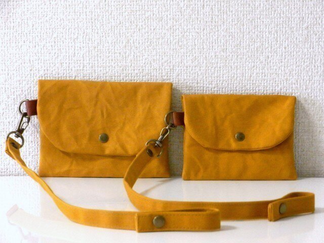 帆布 3way いろいろポーチ&キーホルダー 大 mustardの画像1枚目