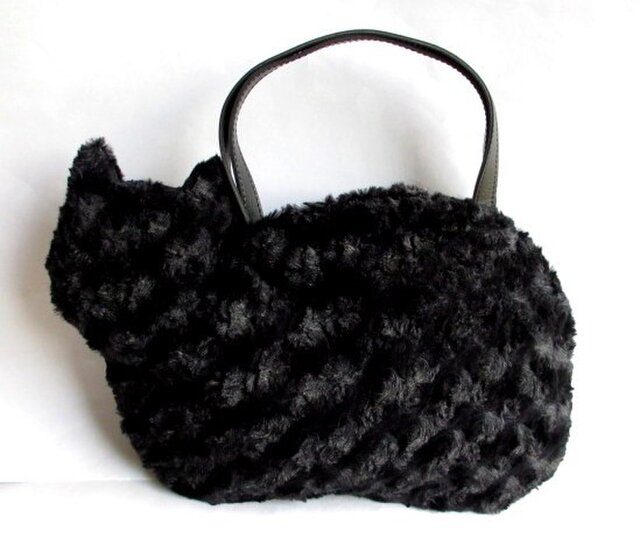 ネコバッグ*ふわふわファーまっくろ黒猫の画像1枚目