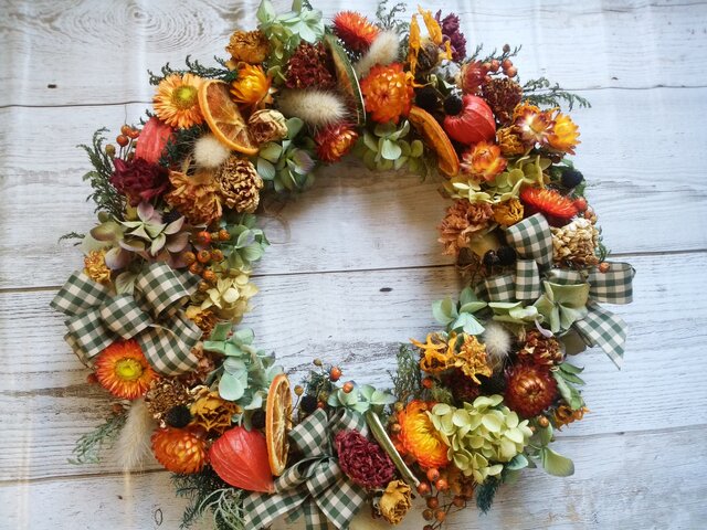 ゴーヤのリース【ゴーヤ】ドライフラワー ゴーヤの蔓のリース 秋の装い リース まのなかみ 通販 10539625