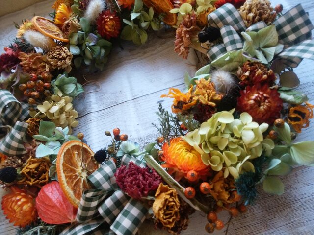 大きなカントリー調ドライフラワーリース30cm！Atelier kouan | iichi