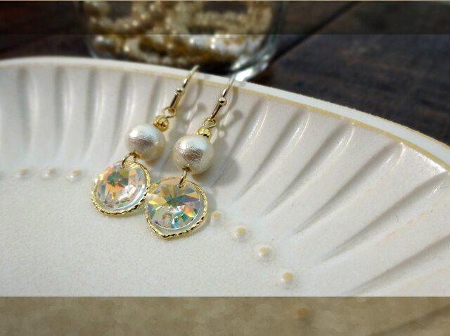 swarovski×コットンパール pierce・earringの画像1枚目