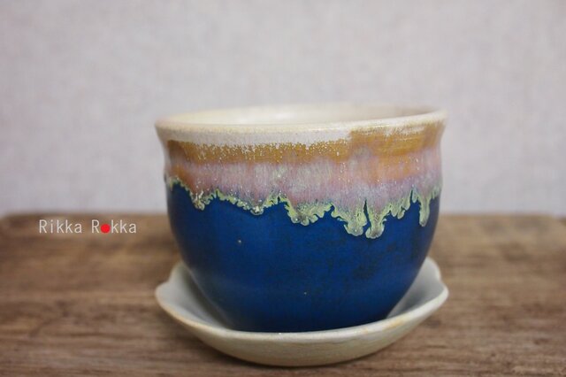 植木鉢受け皿セット【藍色】の画像1枚目