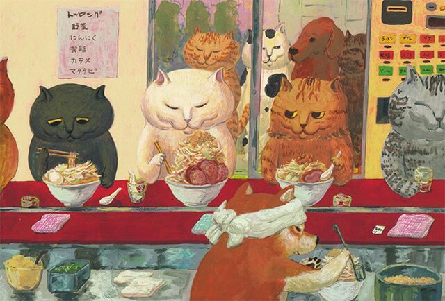 カマノレイコ オリジナル猫ポストカード「ラーメン屋さん」2枚セットの画像1枚目