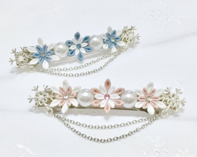 つまみ細工】雪の花のバレッタ＊優花＊ | iichi 日々の暮らしを