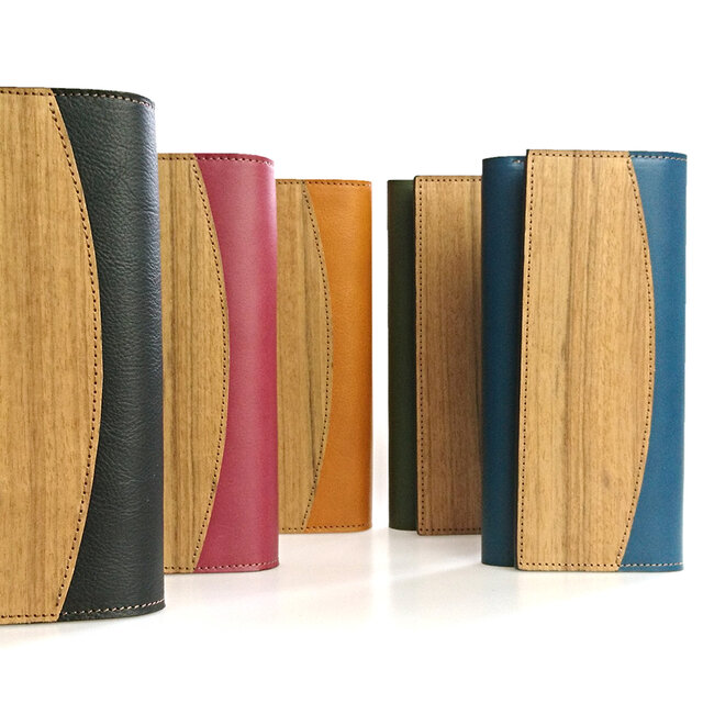 [5色] 木と革の長財布 --- 贅沢な総革仕上げ