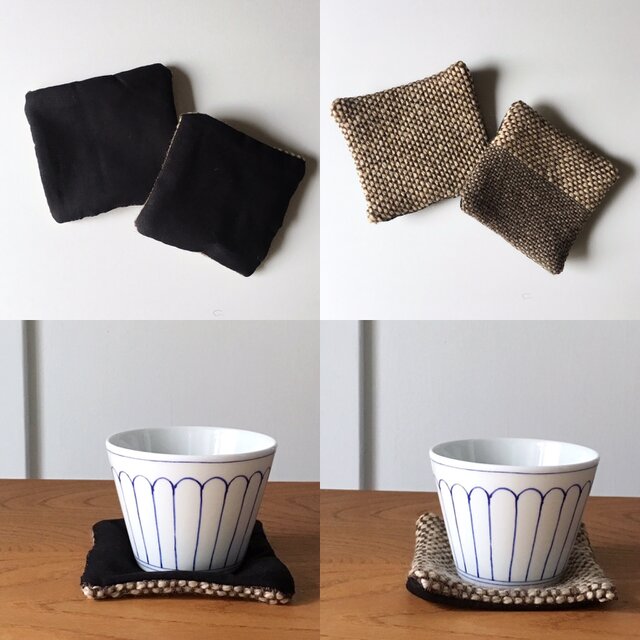 手織りリバーシブルコースター"Black & Brown"の画像1枚目