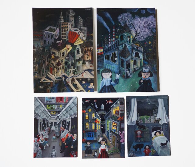 夜の風景カード×5枚セット(アクリル画)の画像1枚目