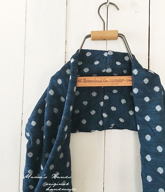ネイビー 水玉 ニット ウール混 良品質 スヌード♪の画像1枚目
