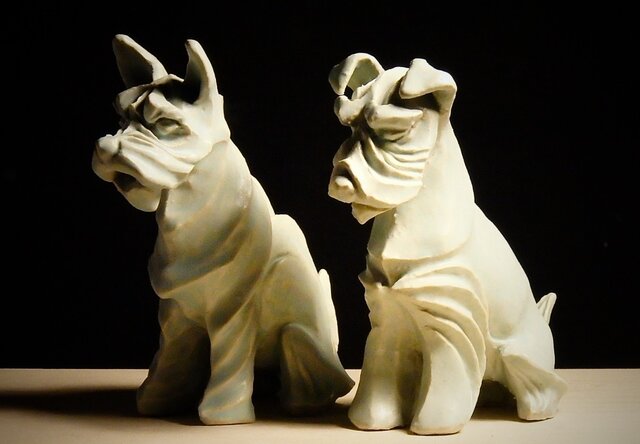 陶塑 2018年「干支（戌）」作品 ミニシュナ阿吽（あうん）狛犬