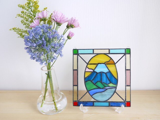 春の富士山のステンドグラスパネル 春の富士山のステンドグラスパネル