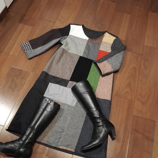 ウールパッチワークワンピ