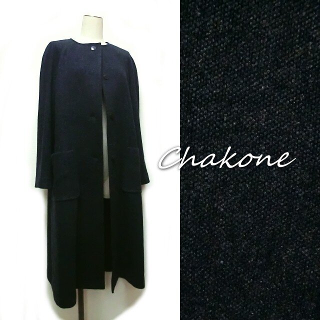 【コート】ふわり暖かい秋冬ノーカラー・ラグランスリーブ・ロングコート(L) 総裏地つき ウール