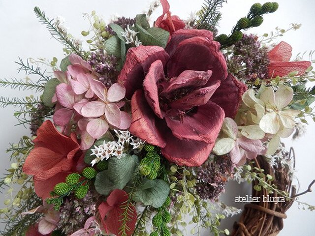 atelier blugra八ヶ岳〜水無月とフェイクフラワーのWreath01の画像1枚目