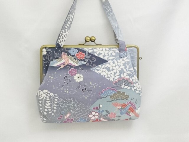 *正絹 御朱印帳バッグ * 鶴と草花模様の画像1枚目