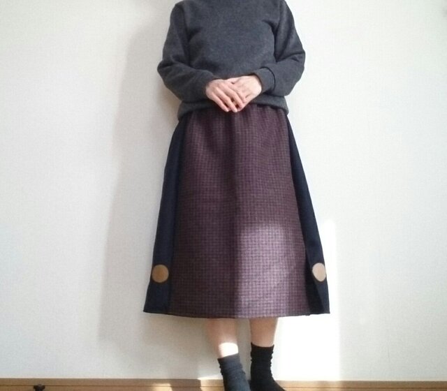 毛混千鳥格子スカートあめ玉並べてウエストゴムの画像1枚目