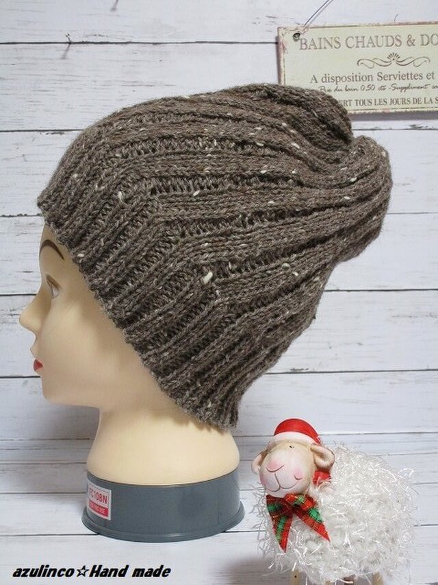 手編み帽子 Hamanaka Sonomono Tweed 73の画像1枚目