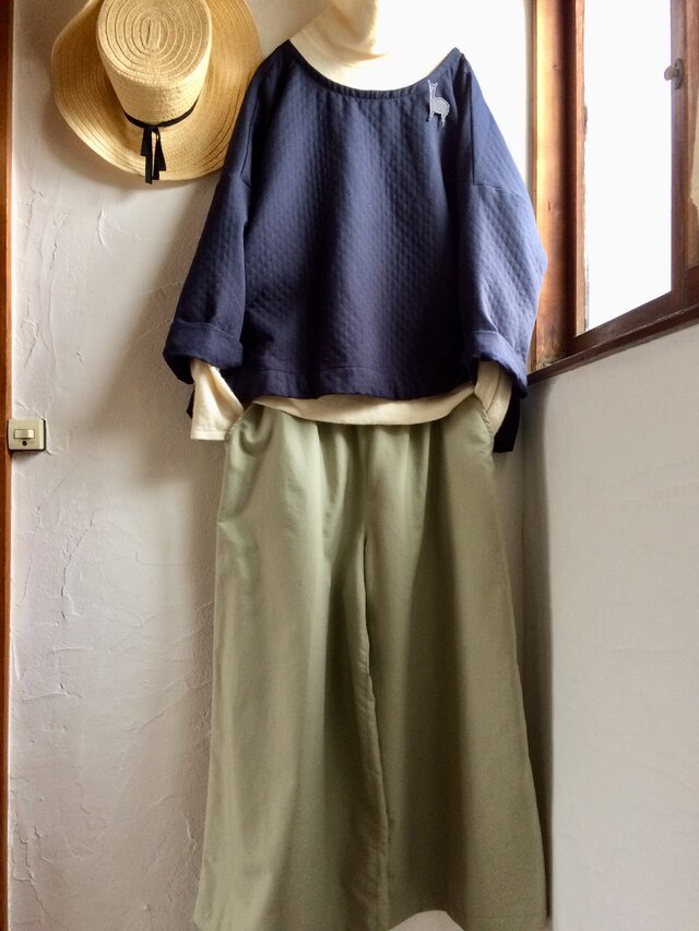 裏起毛コットン ガウチョパンツ セージグリーンの画像1枚目