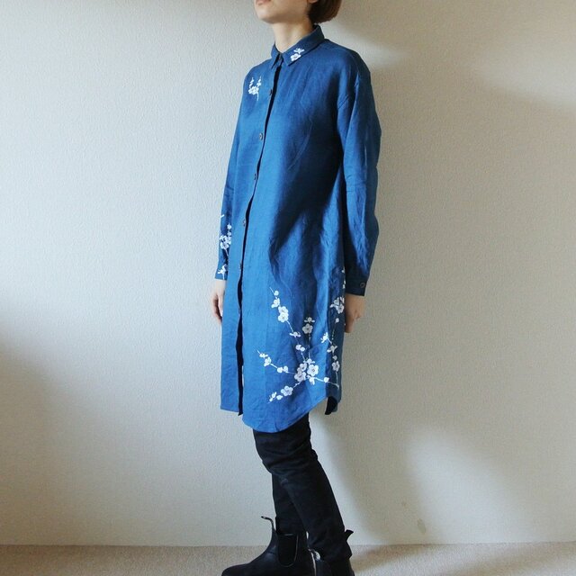 リネン・ロングシャツ ブルー<白梅>の画像1枚目