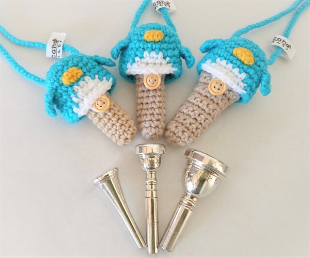 トロンボーン マウスピースケース(毛糸) ペンギン【ブルー】首掛け用