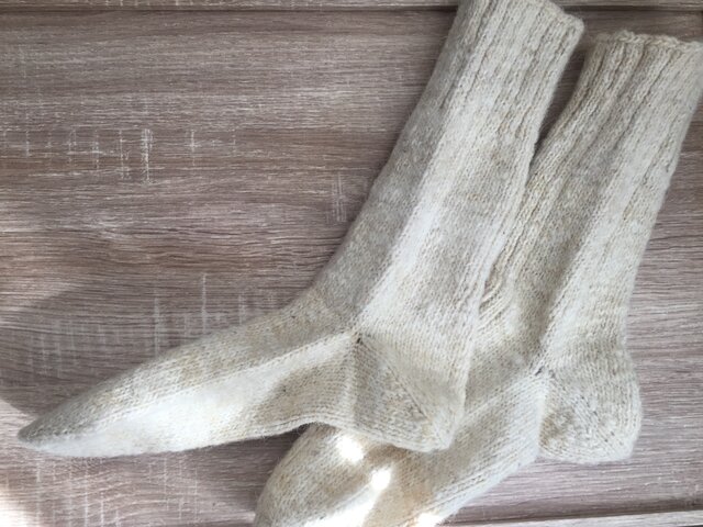 〜26.5cm 天然羊ウール100% **ロング手編み靴下02**の画像1枚目
