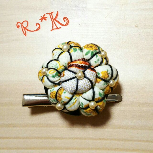 2wayイエローのバラ模様の花のブローチピン